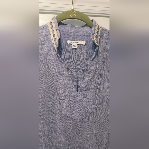Chico's Linen blue Gold Tunic Top Size 8 - Picture 4 of 8